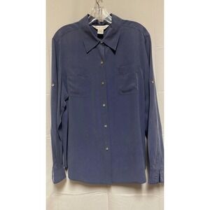 Vintage Womens 100% Silk Shirt Blouse Long Sleeve w/Tab Size 14 Classy Chic Soft